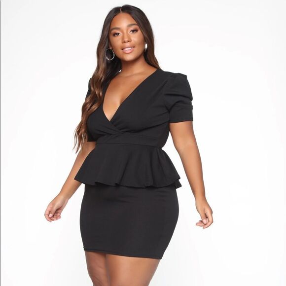 NWT Fashion Nova Black Peplum Dress - Size:1X - Picture 2 of 16